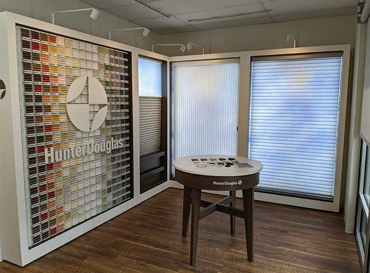 Showroom interior with several window covering displays